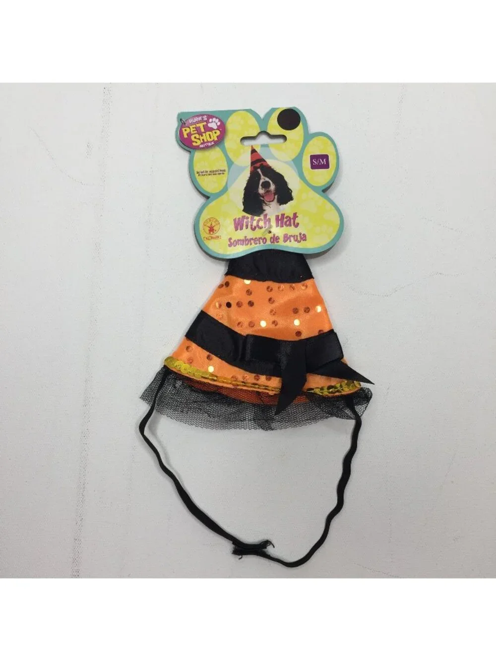 Rubies Pet Shop Black Orange Witch Halloween Hat Sparkle Bling Med SM Medium